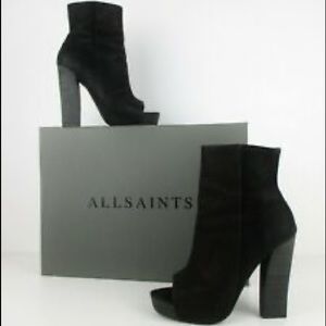ALLSAINTS Manifest Boot, Black Leather, Peeptoe, Zip Up, 37, NWT